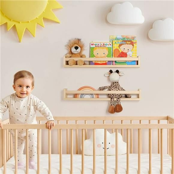 Nursery Book Shelves - 24 Inch Wood Floating Bookshelf Set of 2 - Natural Wood - Picture 6 of 6